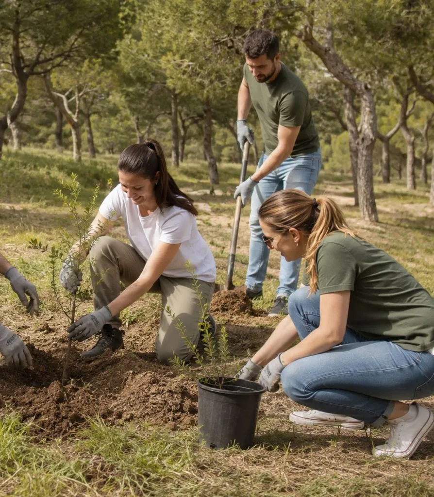 Voluntario fotografiando a un grupo sentado durante una actividad en Parque Felisa